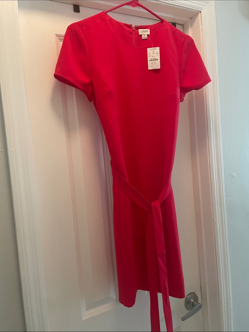 J. Crew Hot Pink Short Sleeve Tie-Waist Dress